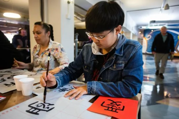 New Zealand student learning calligraphy in China