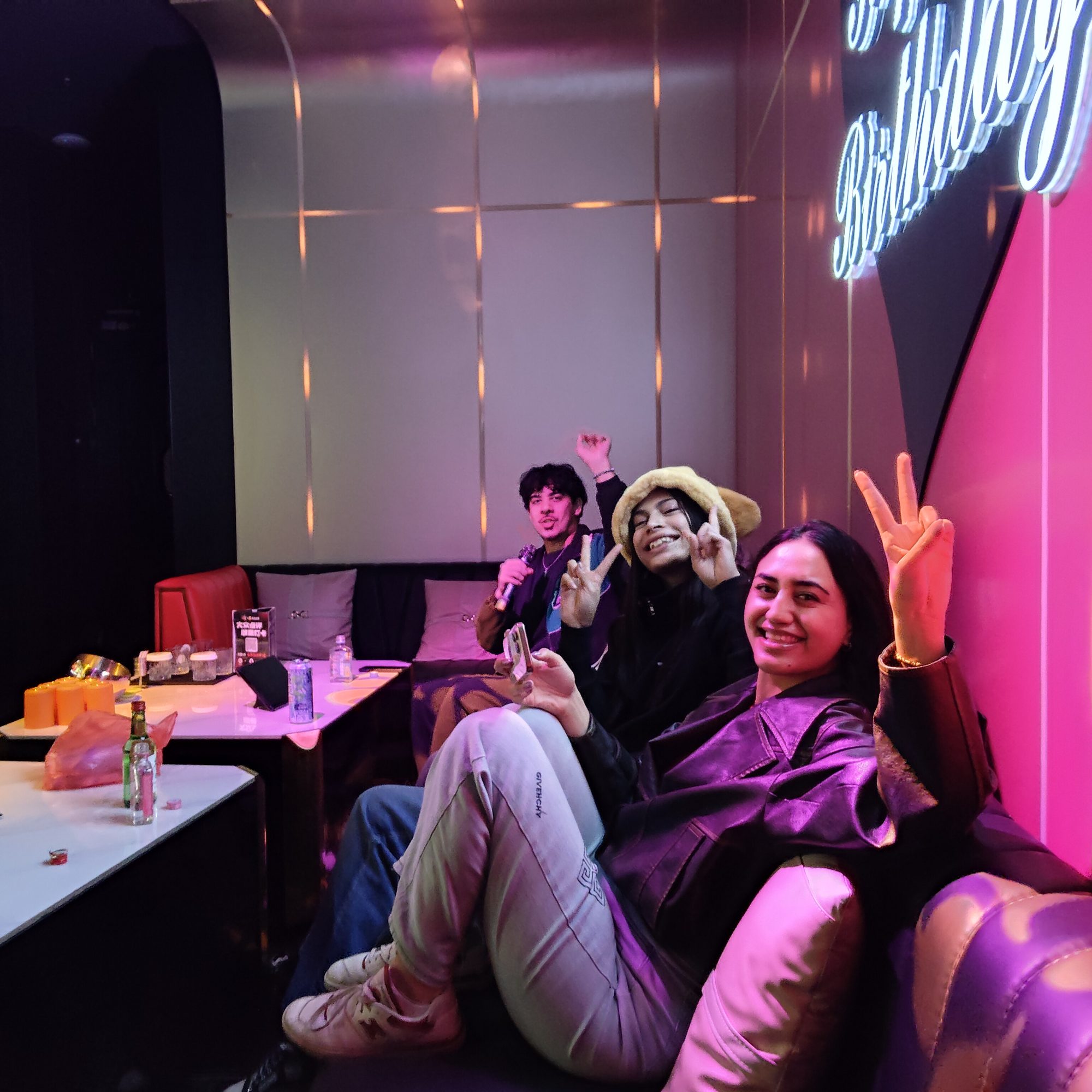 Volunteers relaxing at a karaoke (KTV) night out